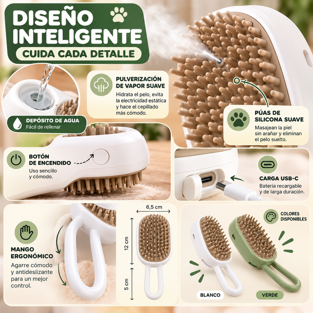 Cepillo de Vapor 3 en 1 para Mascotas 🐾