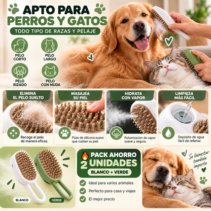 Cepillo de Vapor 3 en 1 para Mascotas 🐾