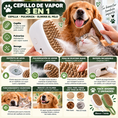 Cepillo de Vapor 3 en 1 para Mascotas 🐾